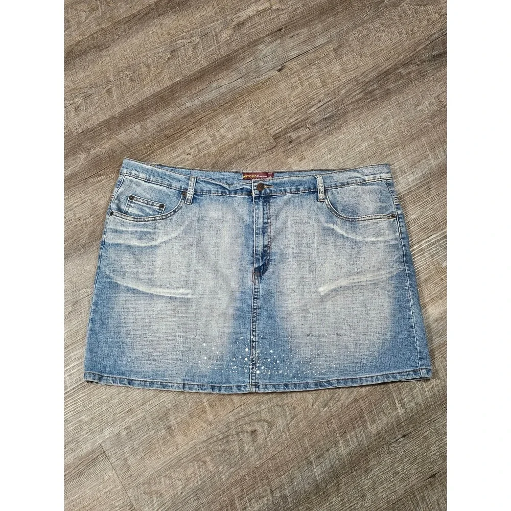 NEESO Premium Jeans Light Wash Rhinestone Denim Mini Skirt Plus Size 22 Y2K